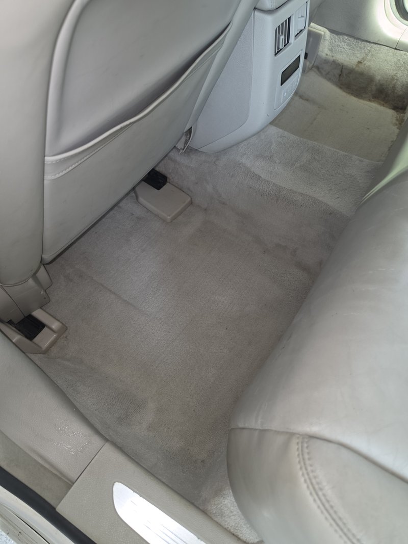 Rear floor carpet shampooed and extracted during a Hartford, WI interior detail